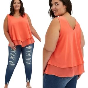 Torrid Chiffon Double Layer Swing Cami Coral Sz 1